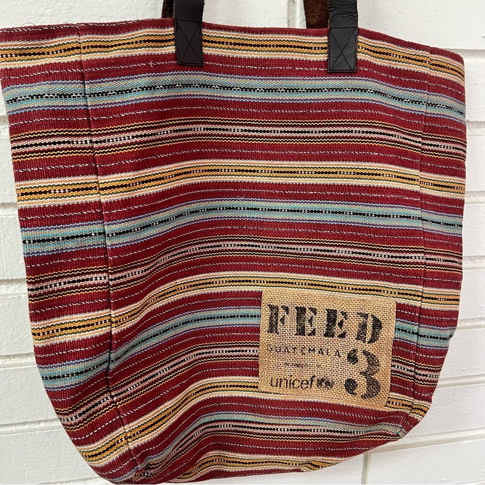 Feed Me Fight Me Red and Blue Tote Bag with Sturdy LEATHER Handles